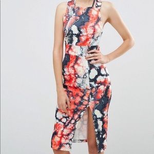ASOS Red Black White Marble-Print Midi Dress